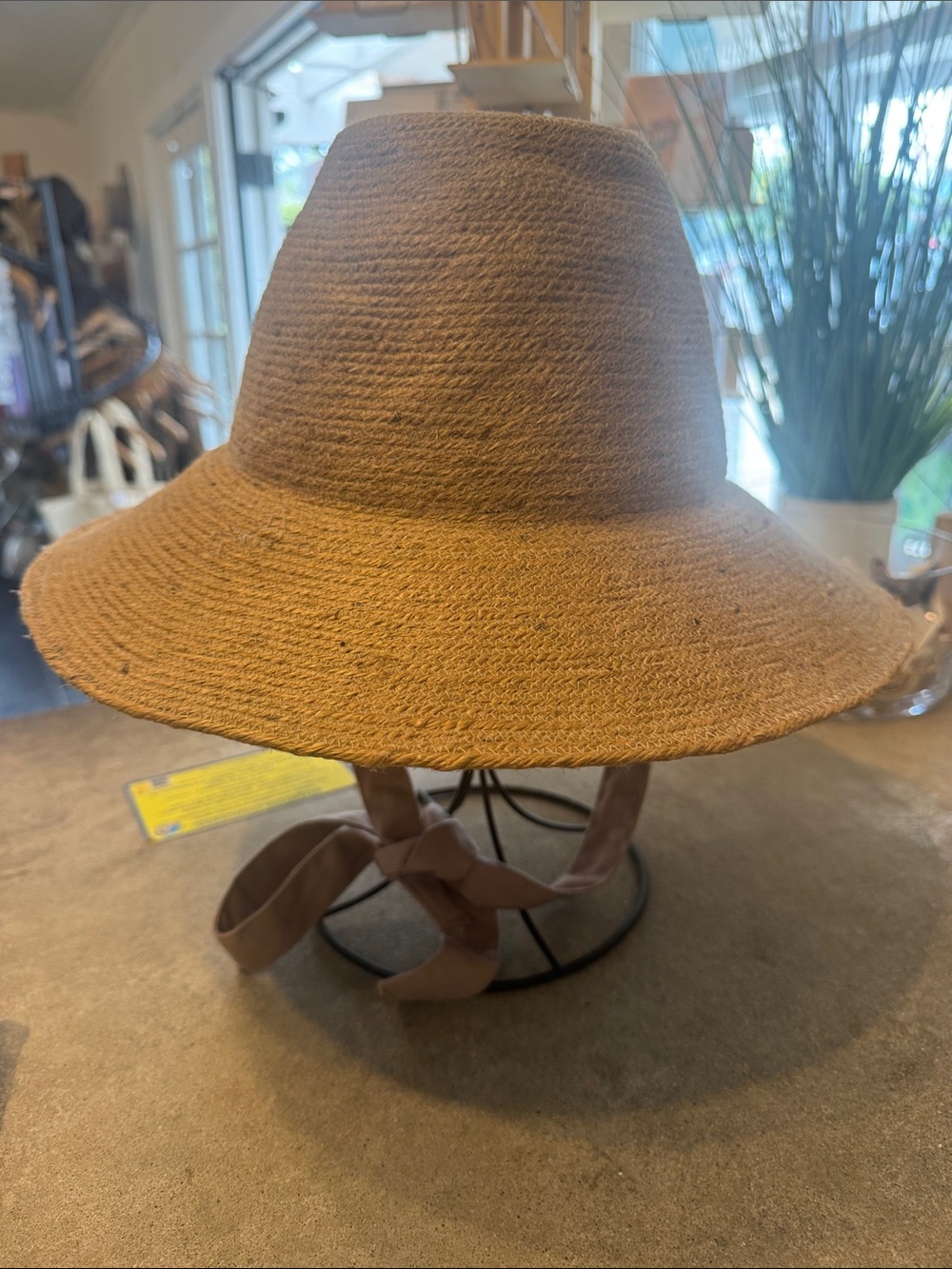 Meg Jute Straw Sun Hat with Chin Tie - Natural Tan- size medium